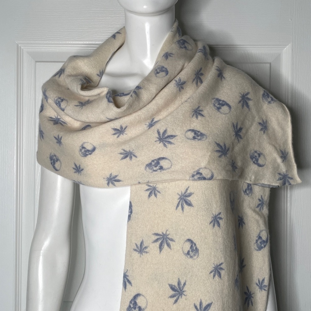 Skull Cashmere Skull & MJ Leaf Print 100% Cashmere Scarf Shawl Wrap - Picture 2 of 6